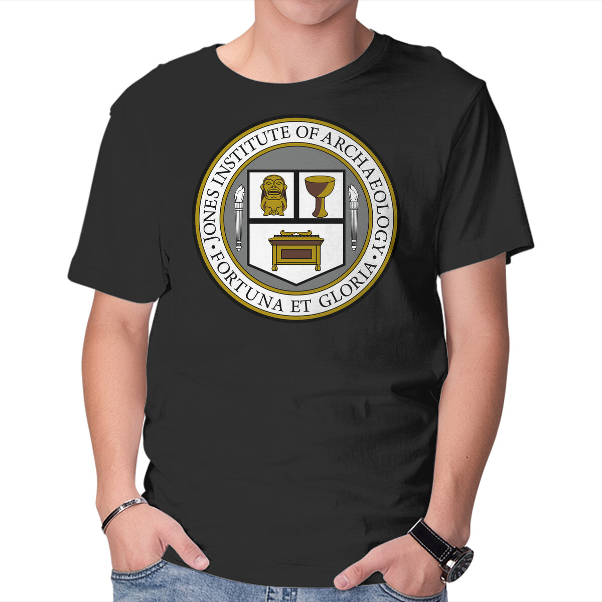 Unisex Crew Neck T-Shirt Jones Institute of Archaeology Graphic Short Sleeve Casual Tee L