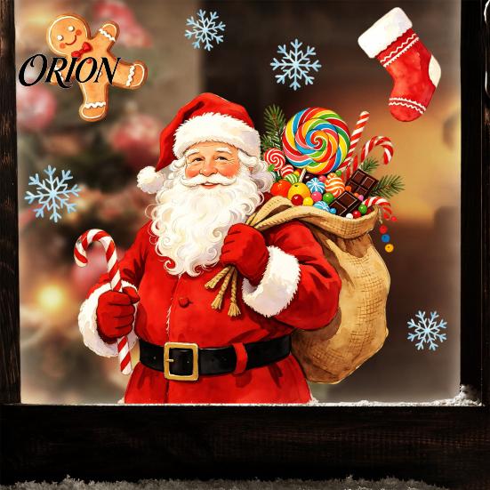 Reusable Festive Decor Watercolor Christmas Static Sticker, Santa Claus/Deer/Christmas Tree/Cake Pattern Print, DIY Window Decorations Thickened