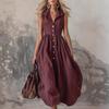 Summer Maxi Shirt Dress for Women Sleeveless Button Down Lapel Long Dress Beach Vacation A-line Flowy Sundress with Pockets