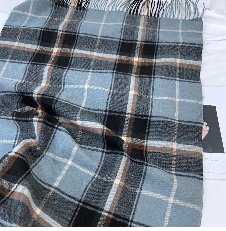Korean-Style Plaid Scarf for Women, Autumn/Winter 2023; Versatile, Warm Tassel Shawl.