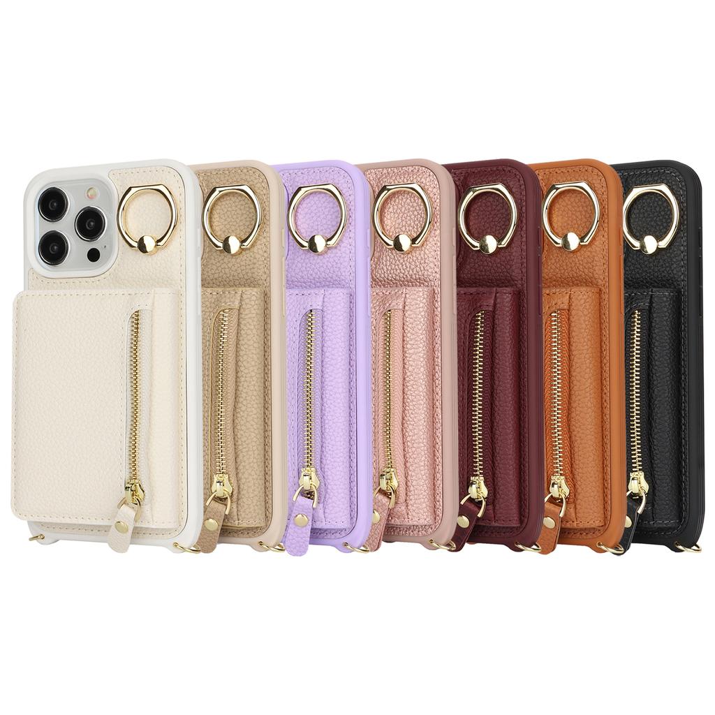 Leather Phone Wallet Case For For Iphone 15 14 13 12 11 Pro Max XS X XR Protective Leather Cover Ring Holder Zipper Cards Holder