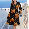Women's V-Neck Flowing Layered Bohemian Long Sleeve Halloween Print Dress