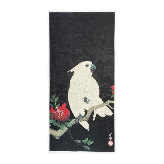 Ukiyo-e Tenugui Towel by Ohara Koson (Shoson) - Pomegranate and Parrot, 100% Cotton, Japan