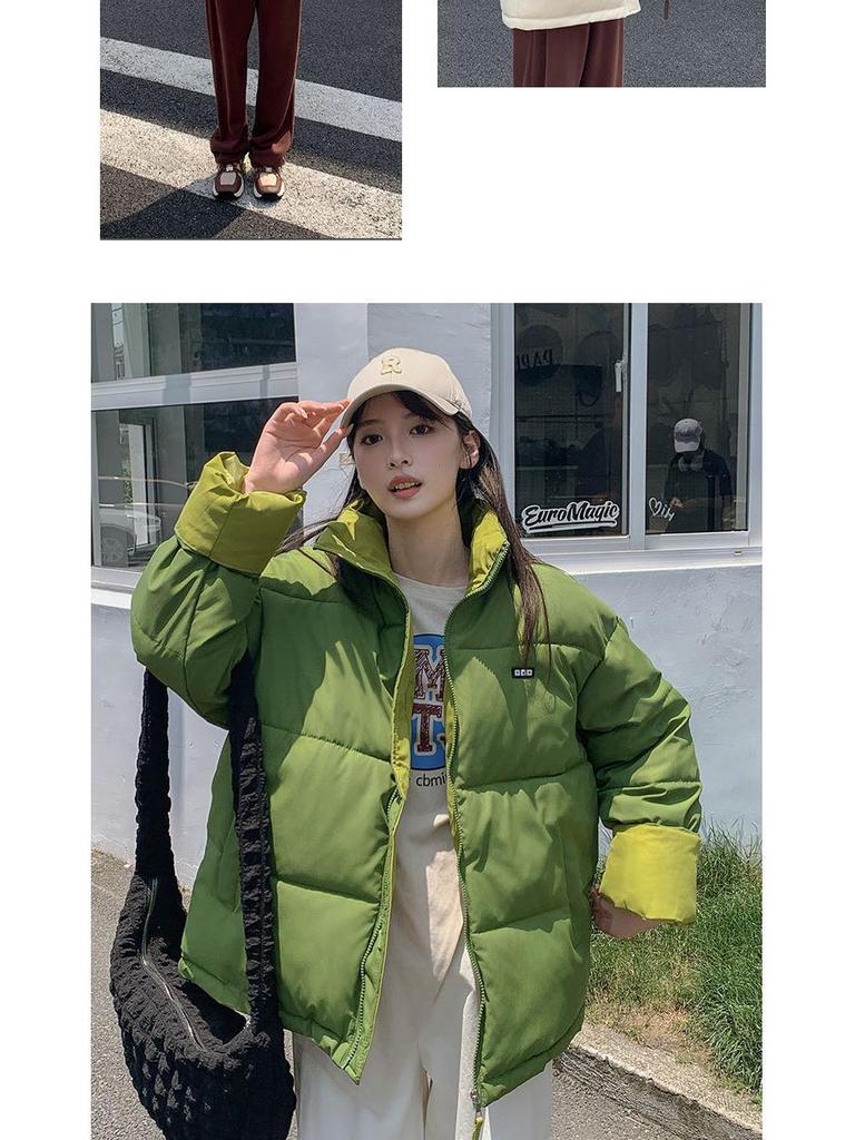 Women's Cotton-Padded College Style Jacket, 2024 Autumn/Winter Edition - Short, Loose, and Thickened in Candy Colors.