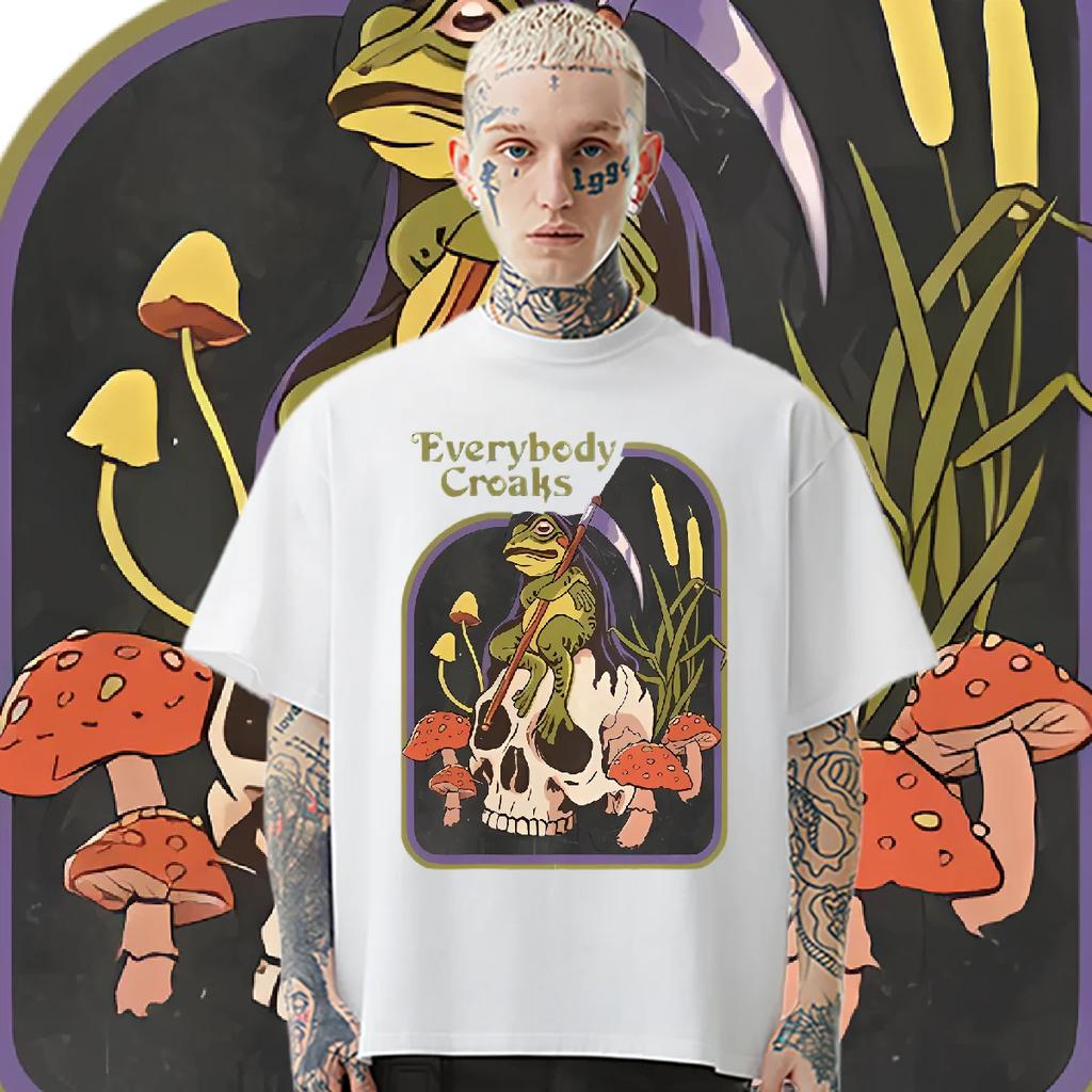 Skull Round Collar Big Size Loose Tops Classic Vintage Men's Tee High Quality Rapper Shirt Casual Style Tshirt Frivolous Tees