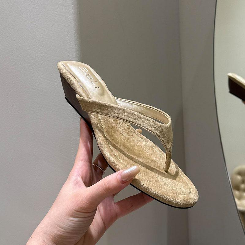 Fashion Fashion Flock Women Wedges Slippers Sandals Shoes Female Slides Spring Summer Round Toe Ladies Wedges Heeled Slippers Flip flops