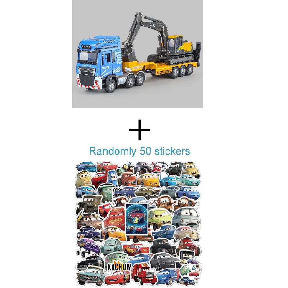 1:48 Flatbed Car Excavator Model Toy Alloy Body Movable Joint Music Light Sliding Engineering Vehicle Models Hobby Ornaments