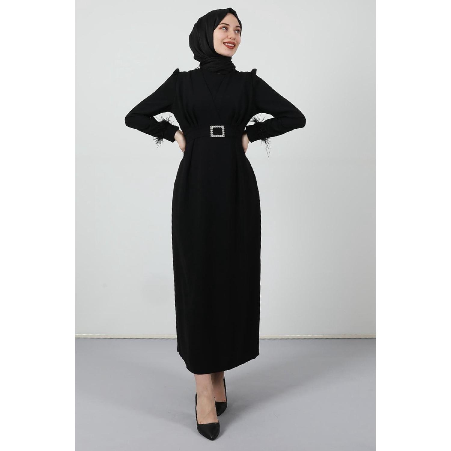 

Feather Detail Hijab Dress Black 46