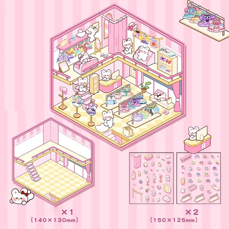 3D House Scene Sticker Miniature Simulated Cabin Scene Sticker for Scrapbooking Journal Notebook Photo Album Phone Case