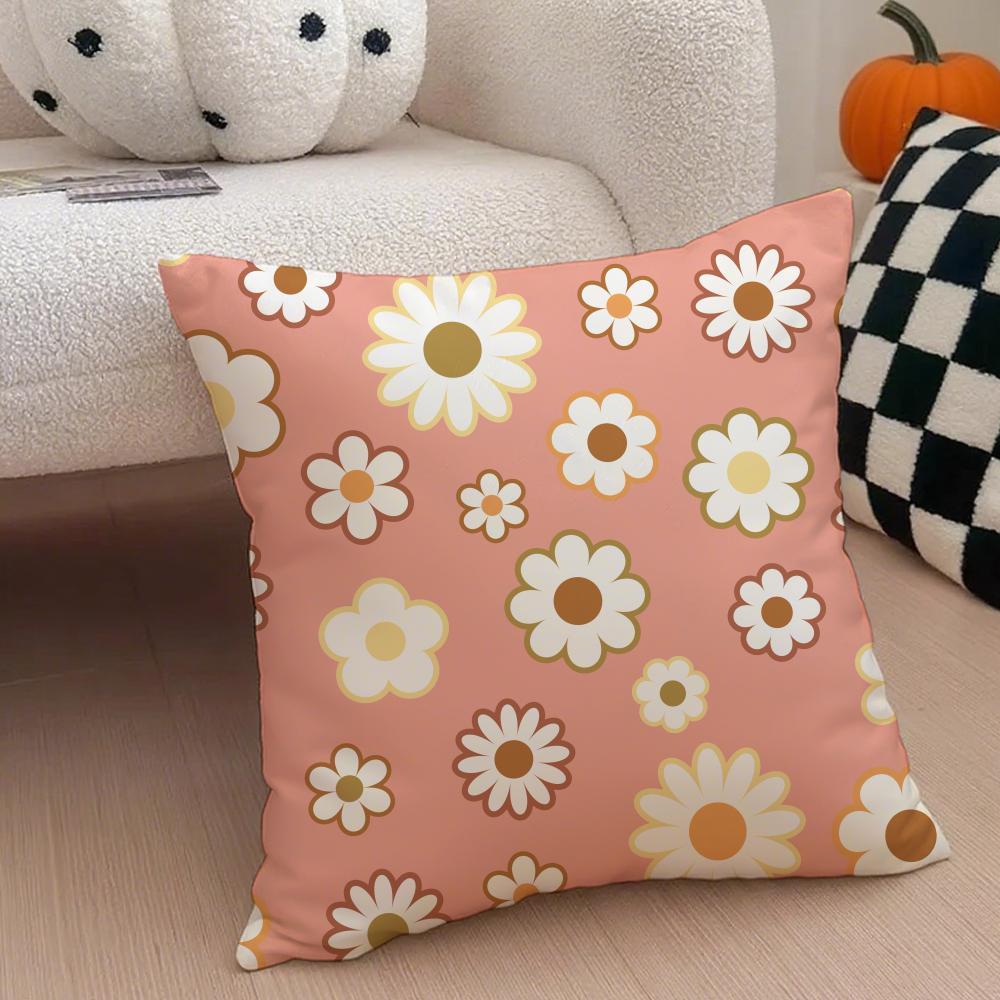 Spring and Summer Floral Cushion Cover Throw Pillow Cover Hidden Button Durable Polyester Chair Cushion