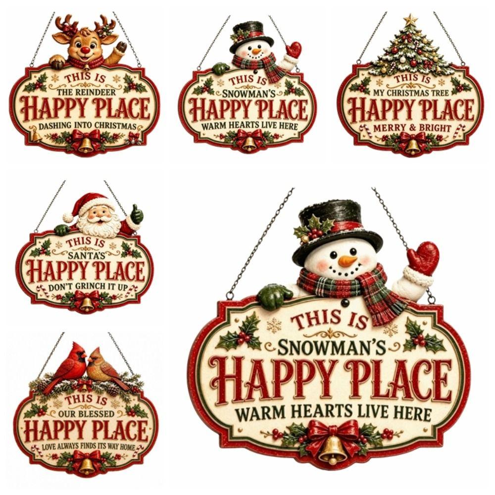 Festive Wooden Christmas Decoration Sign Snowman Reindeer Christmas Hanging Sign Santa Claus Bird Xmas Ornaments Front Door