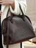 Retro Minimalist Women's Bowling Bag - Genuine Leather Cowhide Shell Handbag Tote