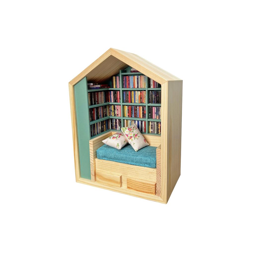 2025 New Handmade Room Box With Exquisite Wooden Scenes Unique Stress Books Decor Set Reliever Book-Room Miniature Bookshelf