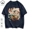 A Cat That Likes To Eat Noodles Print T Shirt Unisex Casual Loose Short Sleeve Summer Soft Clothing O-Neck Unisex Cotton Tee