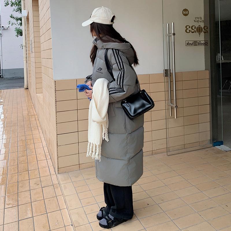New Couple Three-bar Hooded Cotton-padded Clothes Women's Winter Long Class Clothes Loose Down Cotton-padded Jacket Coat