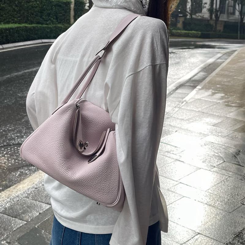 Leather first layer cowhide mini19/26cm doctor bag pillow bag portable shoulder messenger bag S(19x15x12cm) фиолетовый