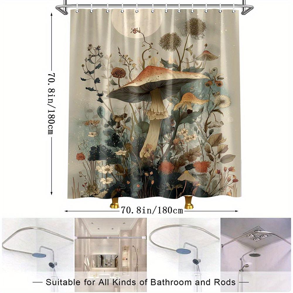 1pc Autumn Fungi Shower Curtain Vintage Mushroom Botanical Floral Design Polyester Fabric Bathroom Decor Bath Partition Hanging