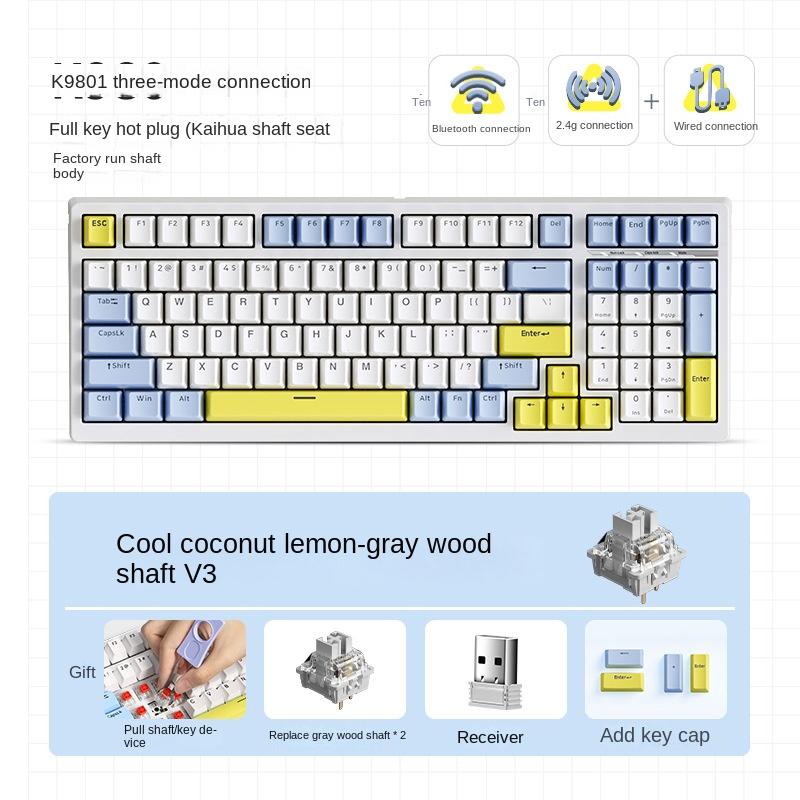 MCHOSE K980: Plně přizpůsobitelná mechanická klávesnice s funkcí Hot-swap s plnou klávesou, bezdrátovým Bluetooth a herní klávesnicí ve třech režimech