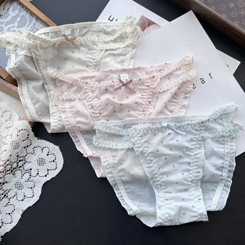 Women's Ice Silk Lace Trim Polka Dot Underwear - Cute Candy Colors, Fits 80-130 Jin