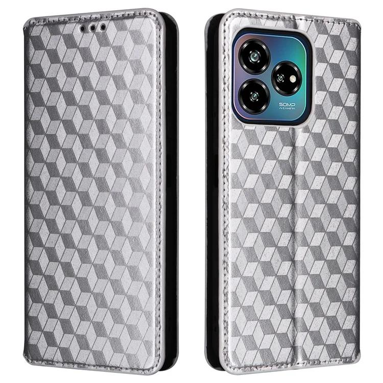 

Для ZTE Axon 60 Lite / Blade V60 Vita чехол кожаный кошелек чехол для телефона ромб тиснение - серебристый