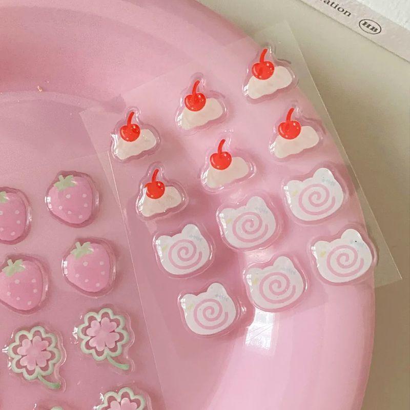 Girlish Cute Pink Fruit Ice Cream 3D Relief Stickers High-quality Epoxy Resin Jelly Decals for IPad Laptops Phone Case DIY Decor