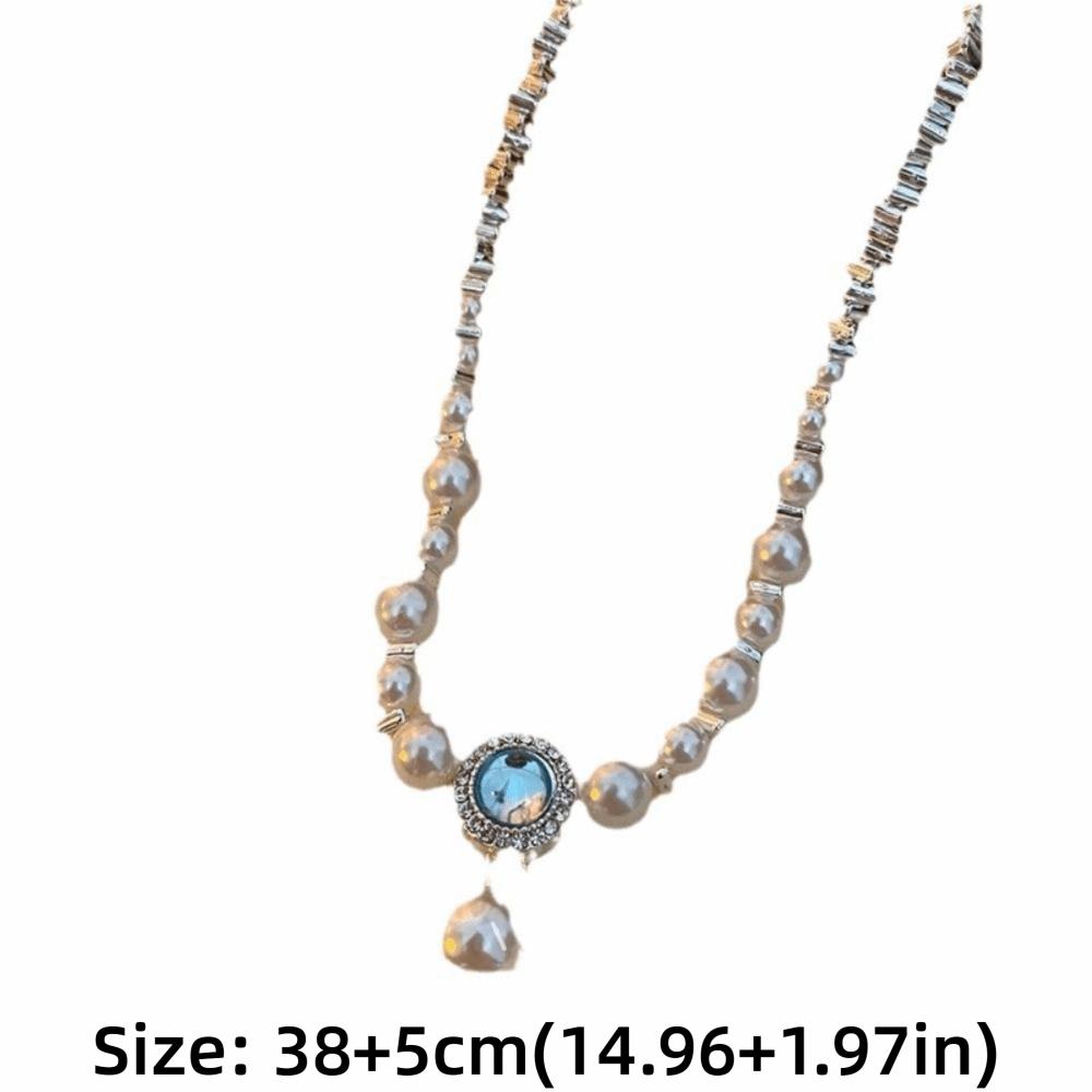 Exquisite Aquamarine Pendant Pearl Necklace Luxury Women Jewelry Pearl Strand Necklace  Gifts
