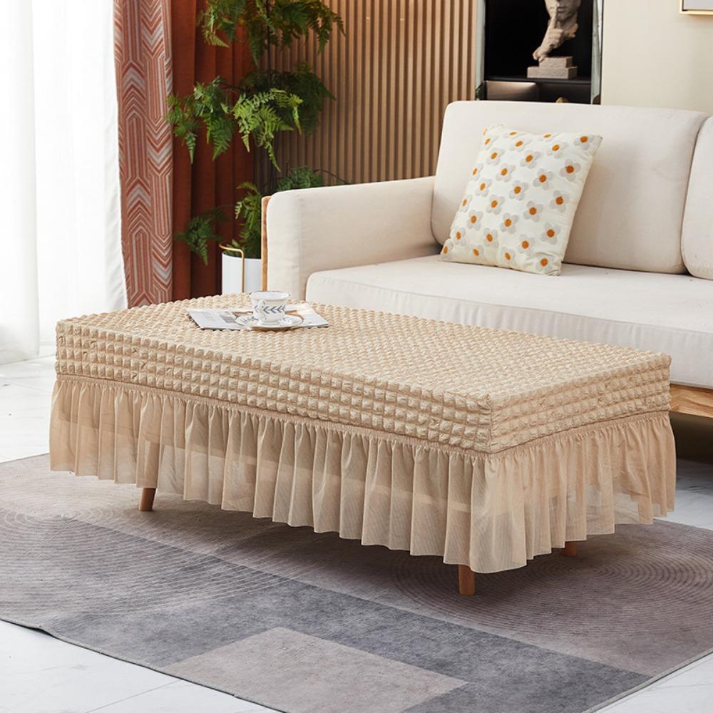 Elastic Tablecloth Full Cover Skirted Coffee Table Cover Dustproof Rectangle Living Room Dining Table Protector