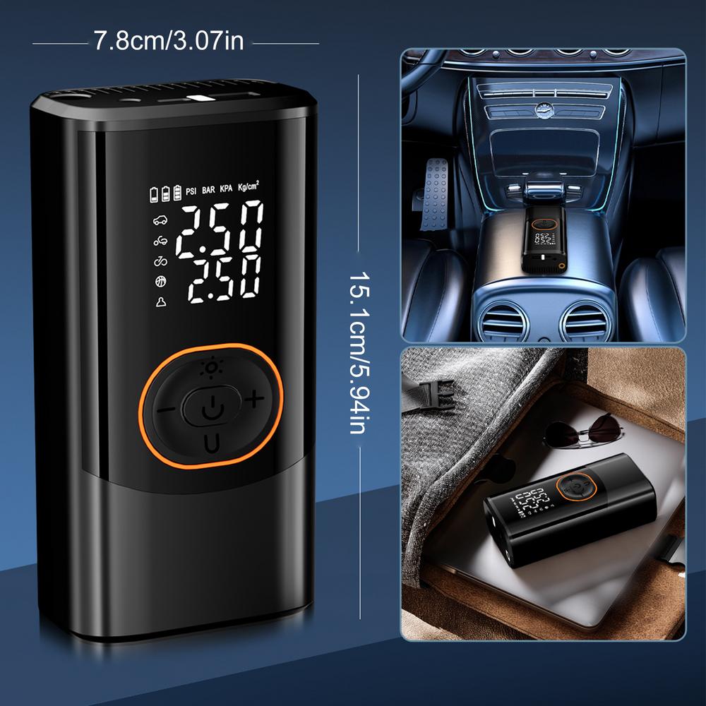 

Electric Air Pump 4 Modes 3 Lighting Portable Cordless Smart Tire Inflator Air Compressor Injector For Balls Motorcycle Car Bike чорний