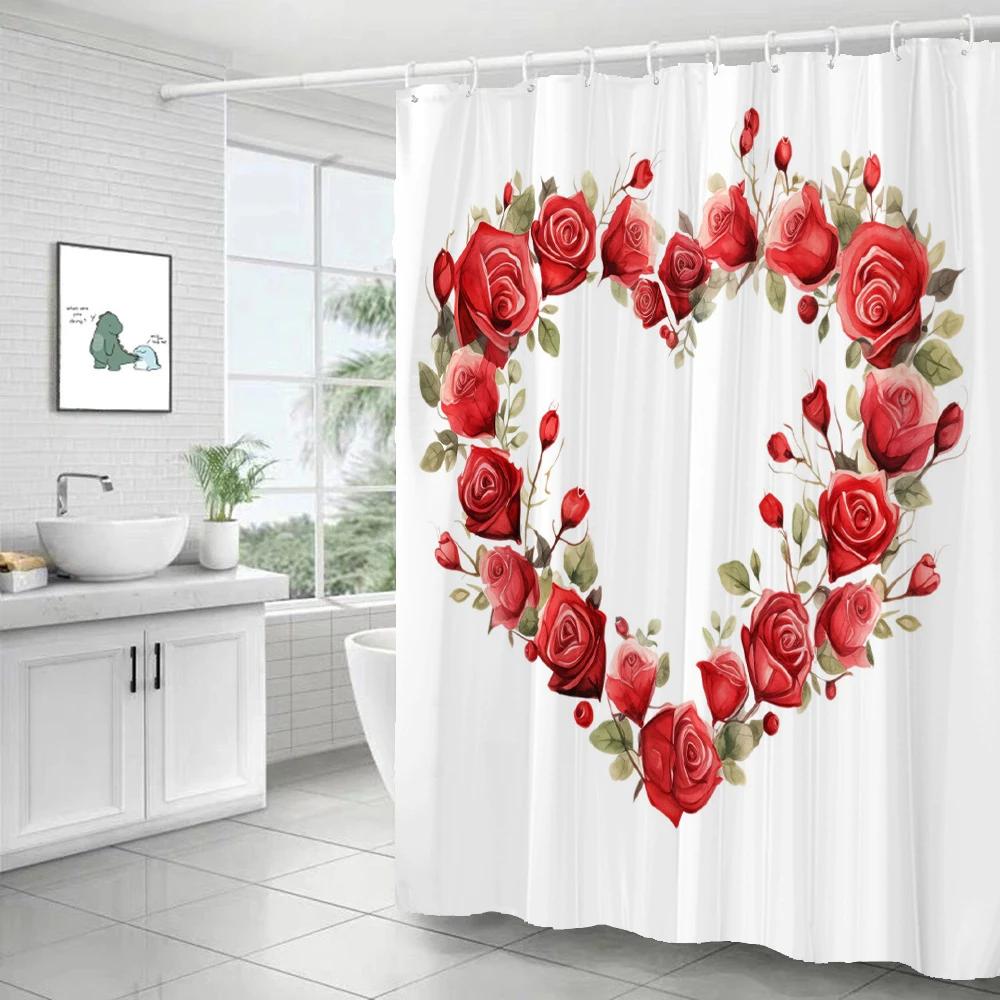 Waterproof Polyester Fabric Red Rose Shower Curtains Blue Rose Flowers Printing Bathroom Curtains for Home Decoration Curtain