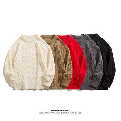 Men's Retro Cable Knit Sweater - Round Neck, Loose Fit, Trendy Casual Knitwear for Autumn/Winter