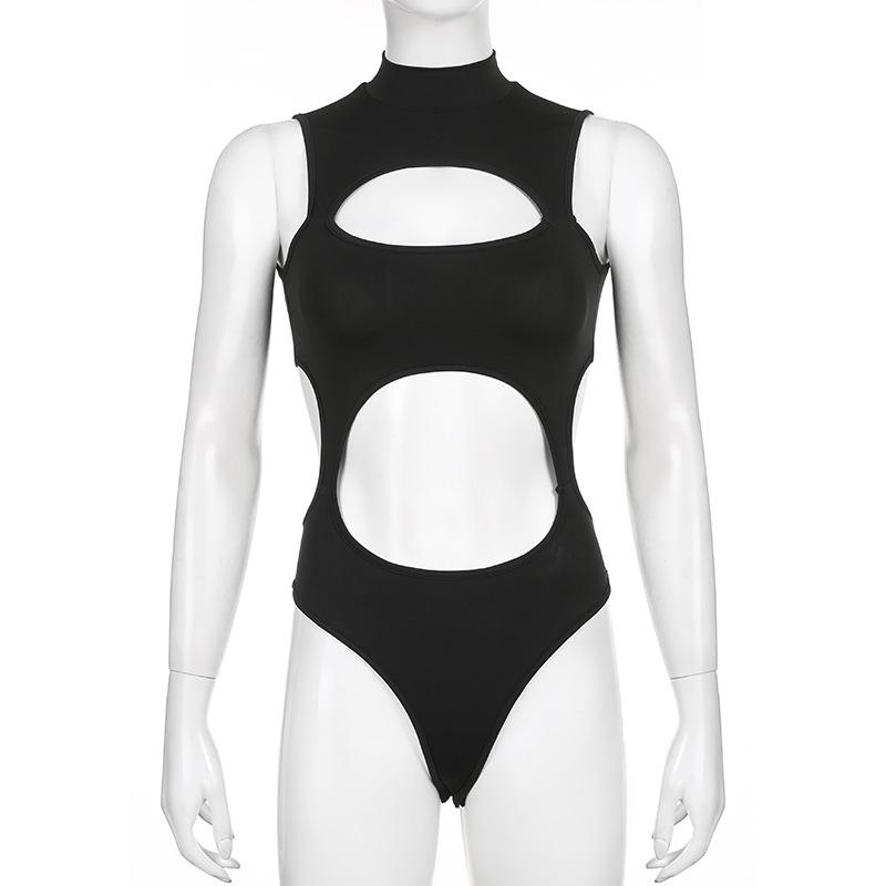 Gothic Techwear Sexy Hollow Out Sleeveless Tank Tops Bodysuit For Women Streetwear Style Backless Playsuit Vest For Women