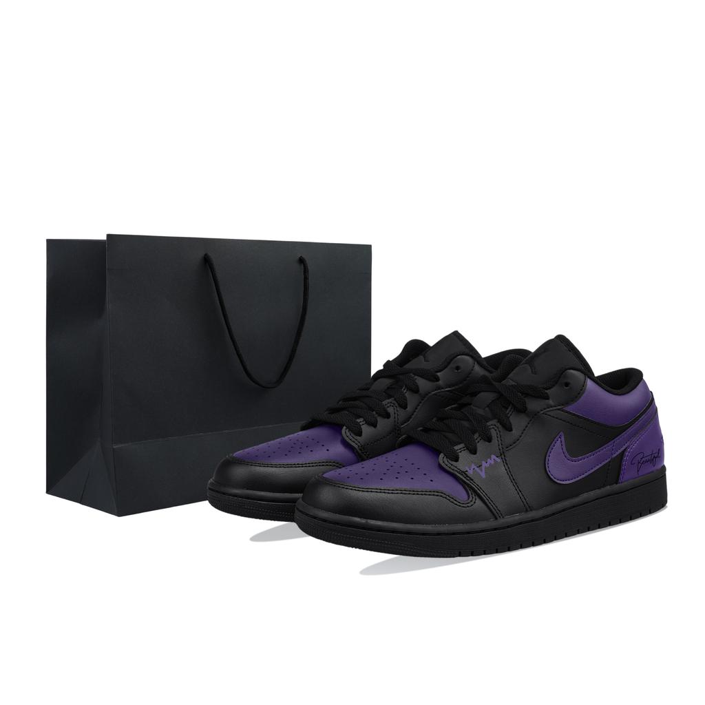Jordan Air Jordan 1 Cushioning, Wear Resistant Low Top Vintage Basketball Shoes Men's Black Purple 553558-093(Team695-)