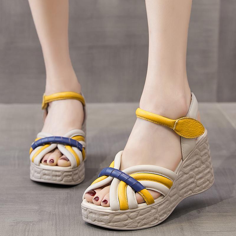 Fashion GKTINOO Women Sandals Genuine Leather 2025 New Summer Women Shoes hook & loop Retro Wedges Casual Platform Ladies Sandals