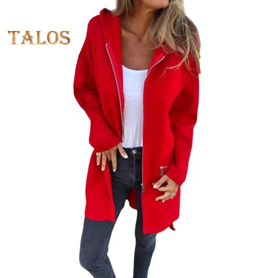 Women Jacket Windbreaker Style Hooded Zippered Pockets Solid Color Zipper Closure Thermal Long-Sleeved Biking Hiking Workout Spring Fall Winter Coat