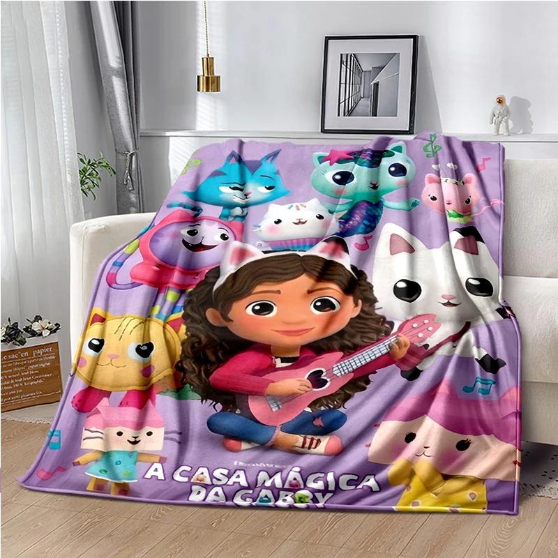 Cute Cartoon Gabby's dollhouse Throws Blanket Kids Super Soft Blankt for Sofa Travel Couch Picnic Flannel Blanket Birthday Gift