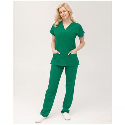 Set de două piese Scrubs medicale unisex Set de uniforme de medic pentru alăptare Uniforme medicale Costum chirurgical Tops+pantaloni Decolteu în V cu mâneci scurte Tericoton subțire