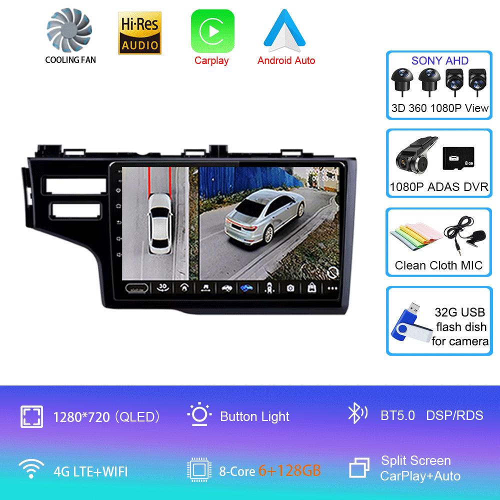 Android 14 Car Radio For Honda Jazz 3 2015 - 2020 Fit 3 GP GK 2013-2020 QLED Multimedia Player GPS Navigation BT Carplay Auto