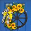 Słonecznikowa Girlanda z Kokardek Ozdoby Sztuczny Kwiat Drewniane Koło Wiszące na Drzwi Dekoracja Ścienna