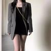 Ladies Lapel Button Long Sleeve Solid Color Blazer Loose Commuting Cardigan Top