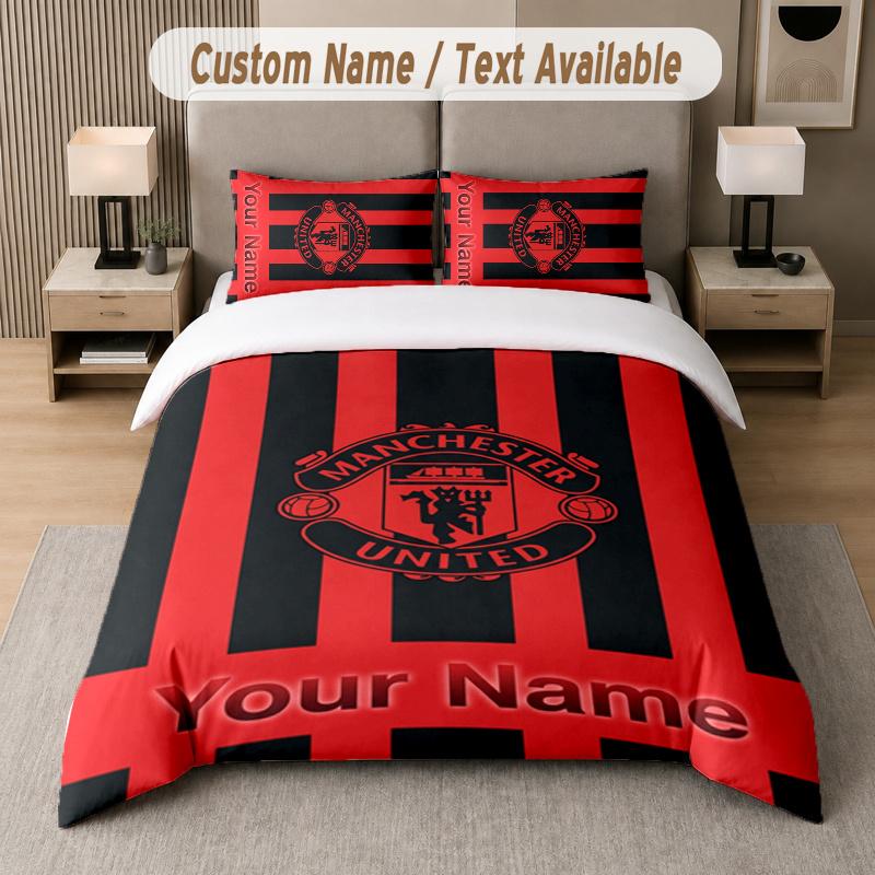 Custom Name Manchester United 3Pcs Duvet Cover Set Personalized Text Bedding Pillowcases Bedroom