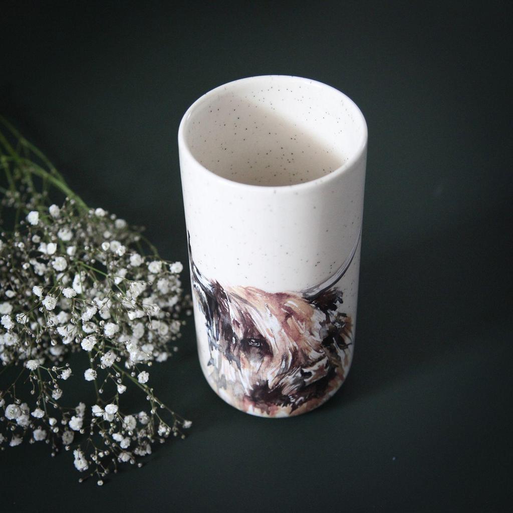 Meg Hawkins Tall Ceramic Vase - Highland Cow 10 x 20cms