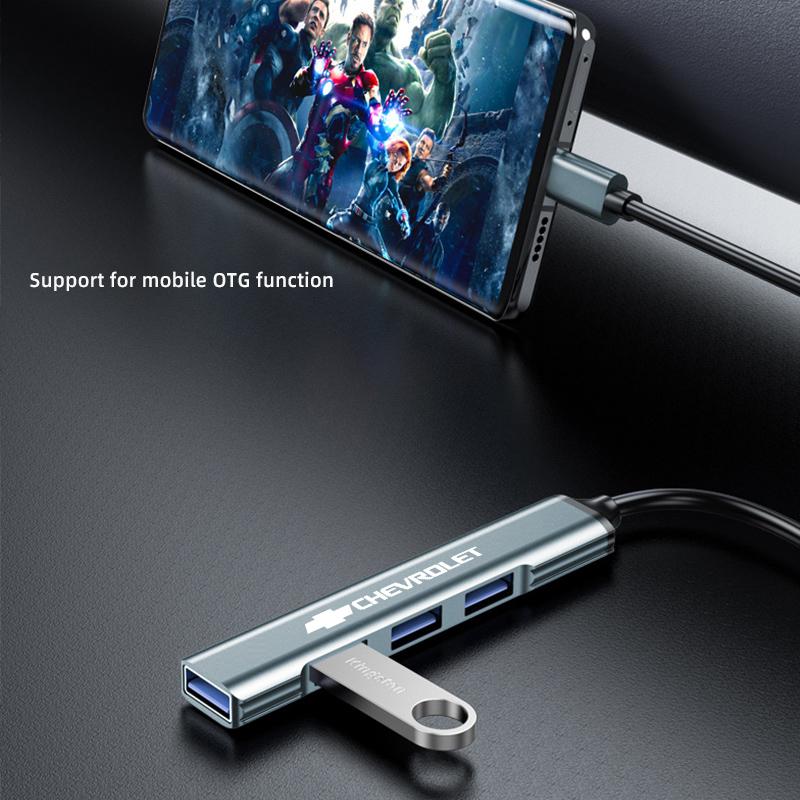USB Type-C To 4 Port USB Car HUB High Speed Adapter For Chevrolet Cruze Sonic Silverado Corvette Camaro Equinox Bolt Z71 Sail SS