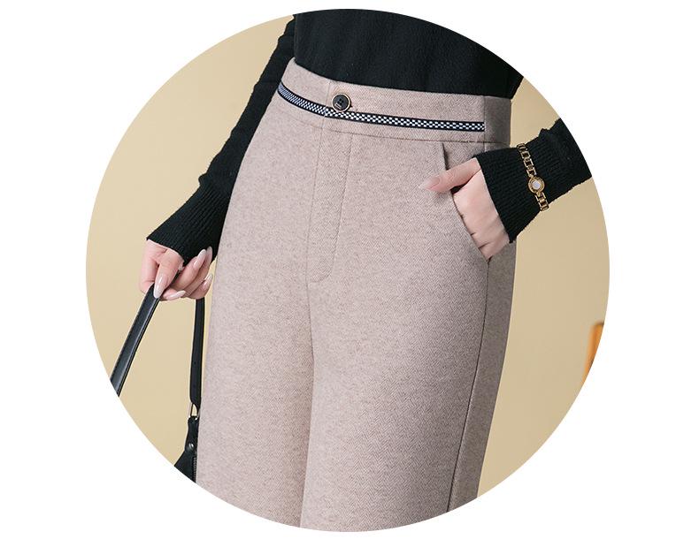 Women's High-Waisted Angola Red Wool Slim-Fit Warm Pants - Autumn/Winter