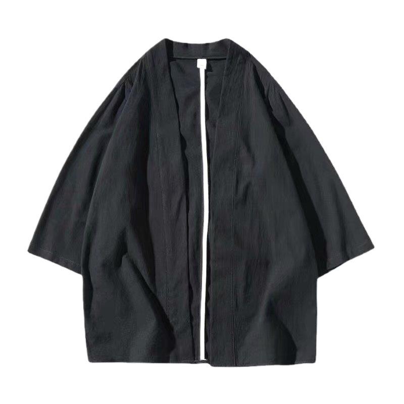 Men's National Style Hanfu Shirts: Trendy Taoist Robes & Retro Three-Quarter Sleeve Jackets for Spring and Autumn