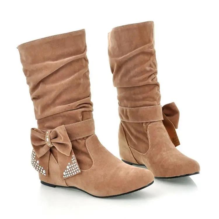 

Winter Women s Boots Fashionable Classic Boots Flat Heels Autumn and Winter Suede Low Tube Rhinestone Butterfly-knot Women Shoes 43 жовтий