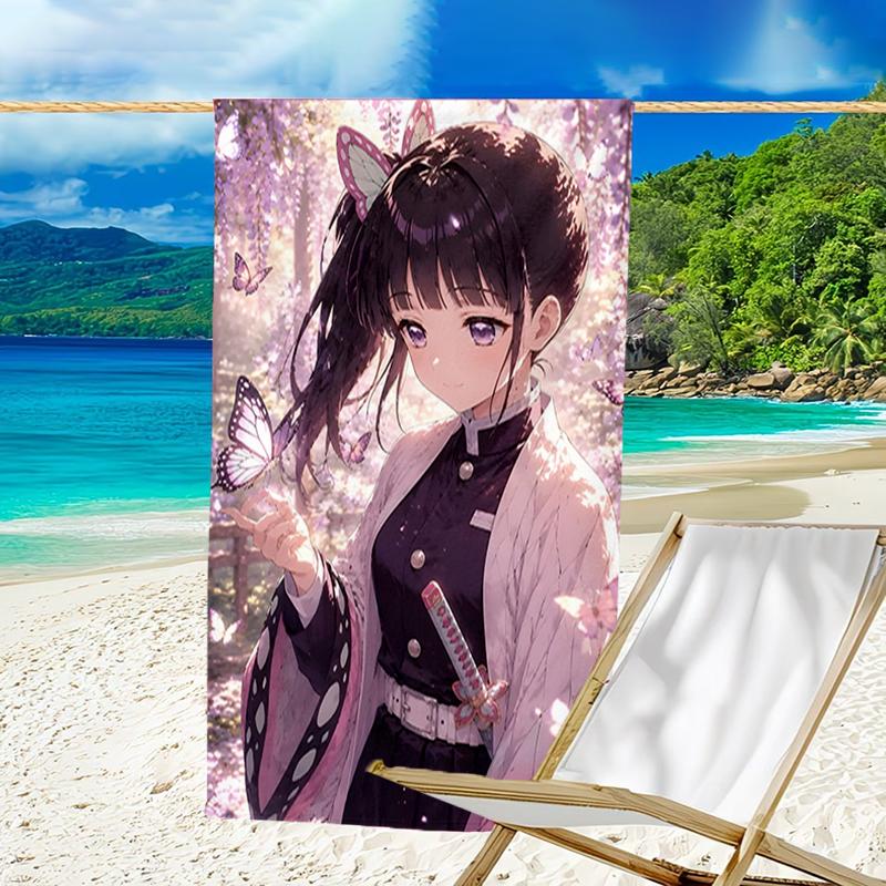 1pc Tsuyuri Kanawo1 Beach Towel, Beach and Seaside Swimming Pool Equipment, Fashion Pattern, Rectangular, Travel Essentials