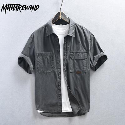 American Cargo Short Sleeve Shirts for Men New Fashion Summer Shirt 100 Cotton Casual Shirt with Double Pockets Youth Loose Top