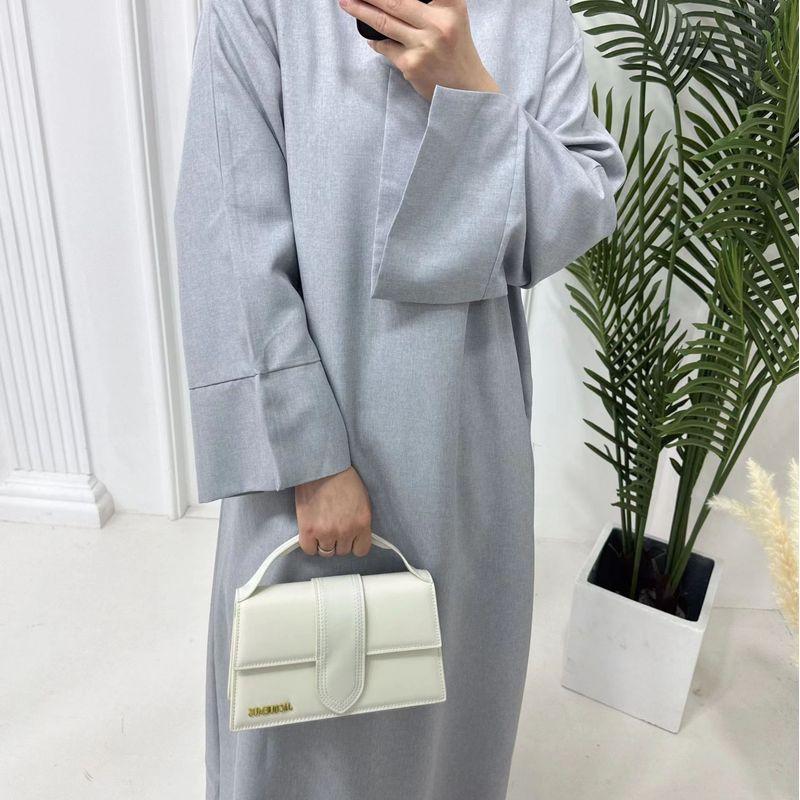 

New Arrival Middle East Crew Neck Pure Color Loose Silm Dress Solid Color Loose Fitting Dres Light gray XL