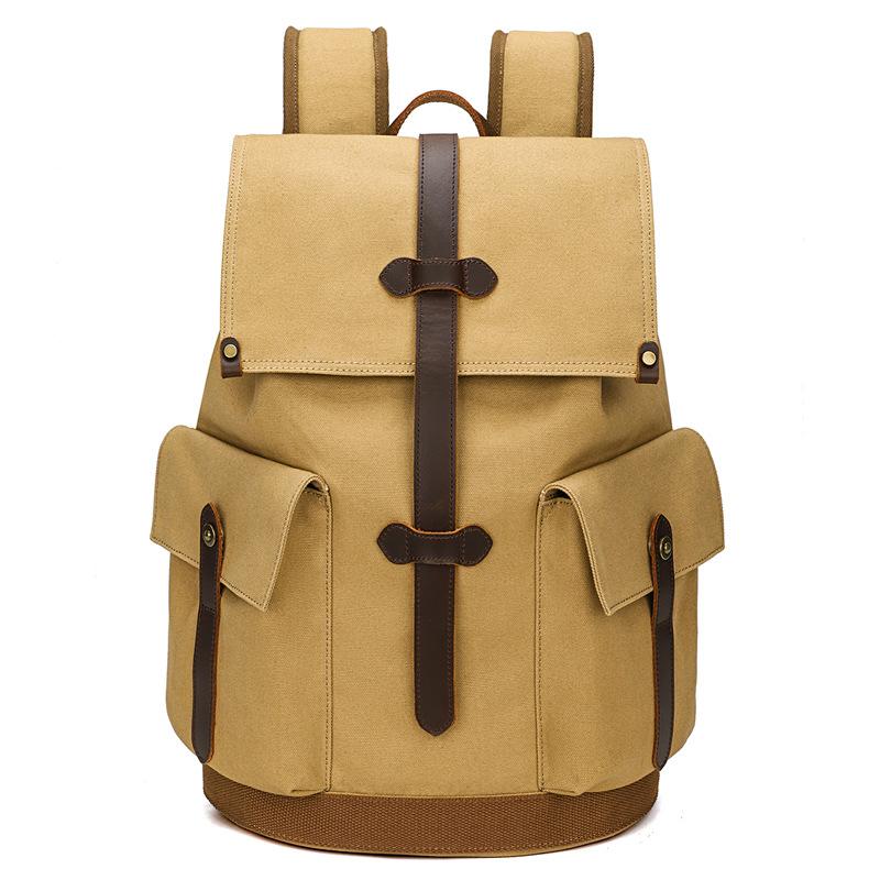 Outdoor Wear-Resistant Canvas Backpack Retro Backpack Travel Computer Bag Simple Large-Capacity Schoolbag