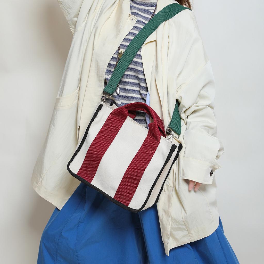 Korean Premium Canvas Portable Small Square Bag Shoulder Bag Size Contrasting Color Commuter Hand Carry Commuter Bag Messenger Bag